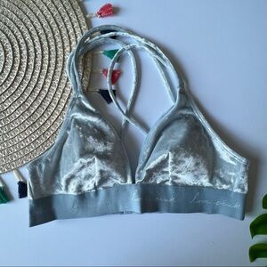 Victoria’s Secret PINK Velvet Triangle Bralette Blue Fog Small NEW